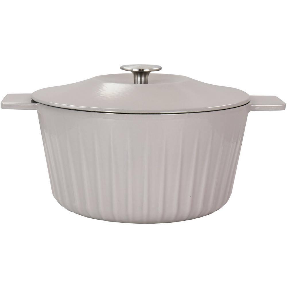 Martha Stewart Martha Stewart Enameled Cast Iron 5 Quart Embossed Stripe Dutch Oven With Lid In Warm Grey