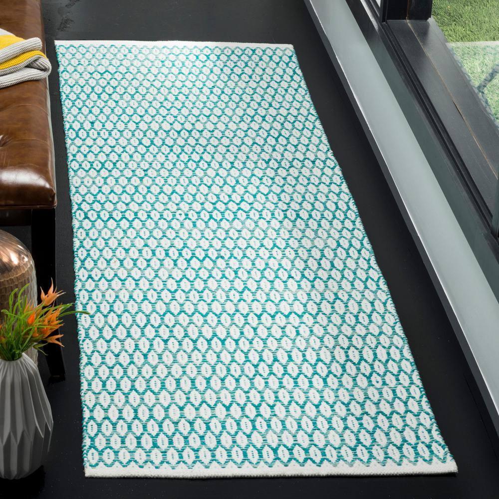Montauk MTK608 Hand Woven Indoor Runner Rug - Aqua/Ivory - 2'3"x7' - Safavieh