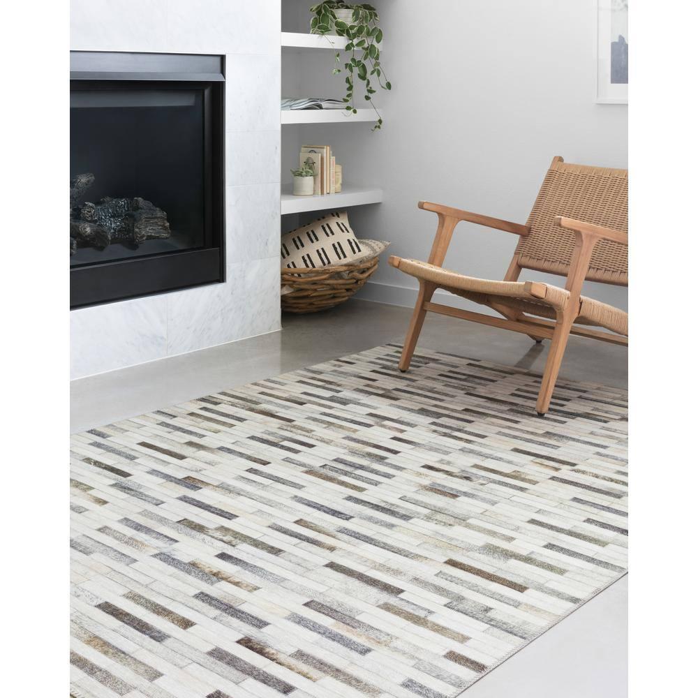 Loloi II Maddox Printed Cowhide Patchwork Ivory / Grey Area Rug