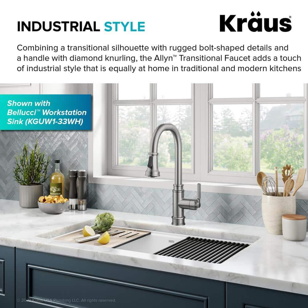 Allyn Transitional Industrial Pull-Down Single Handle Kitchen Faucet
