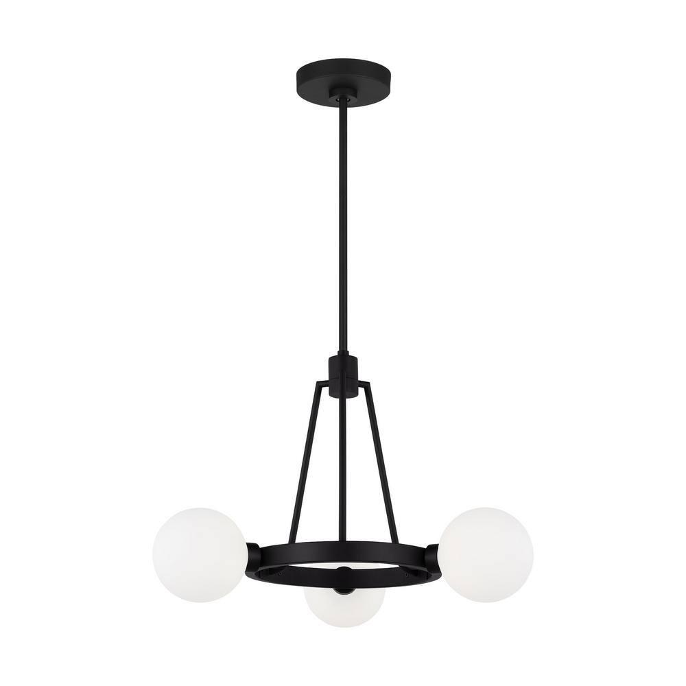 Midnight Black Mini 3-Light Chandelier with Milk Glass Shades