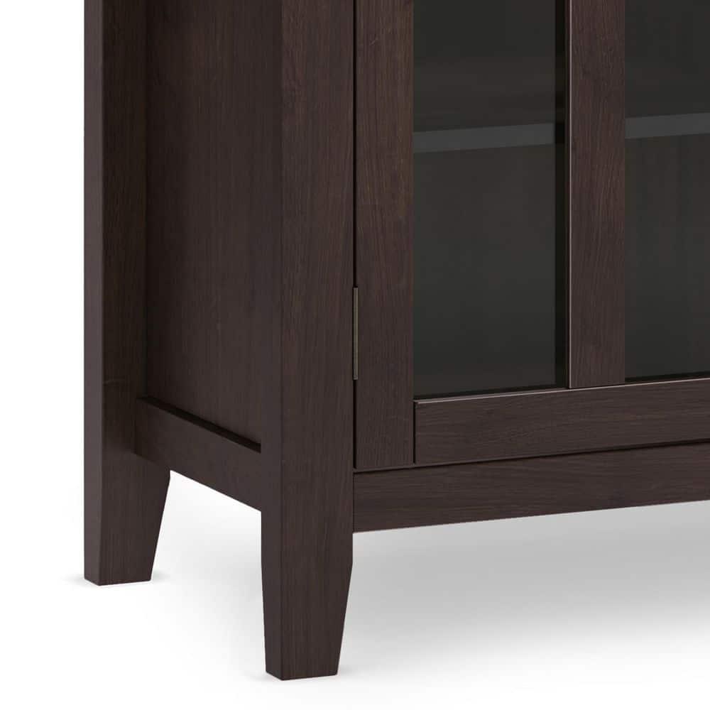 Simpli Home Artisan TV Media Stand in Dark Chestnut Brown