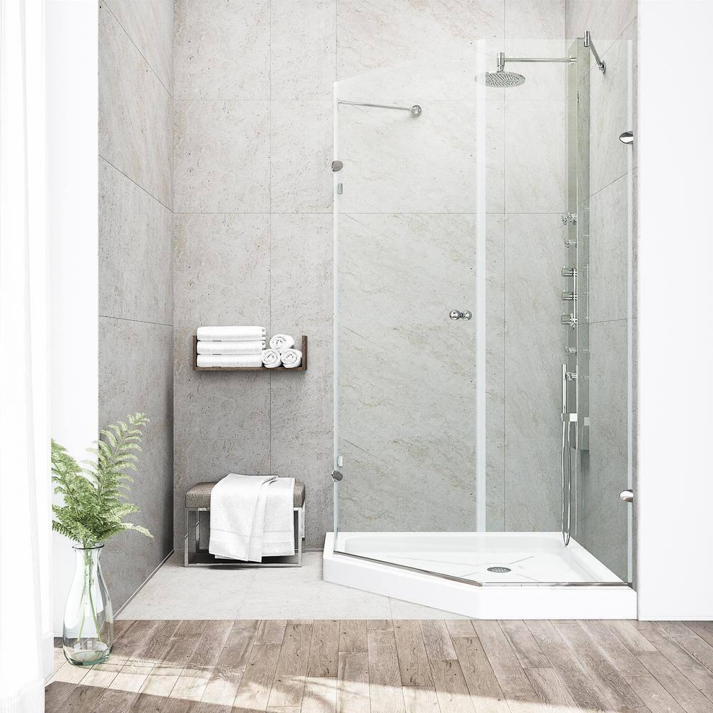 VIGO Verona 38" W x 38" D x 77" H Hinged Frameless Shower Enclosure with 3/8  Clear Glass&Base VG6061CHCL38WS