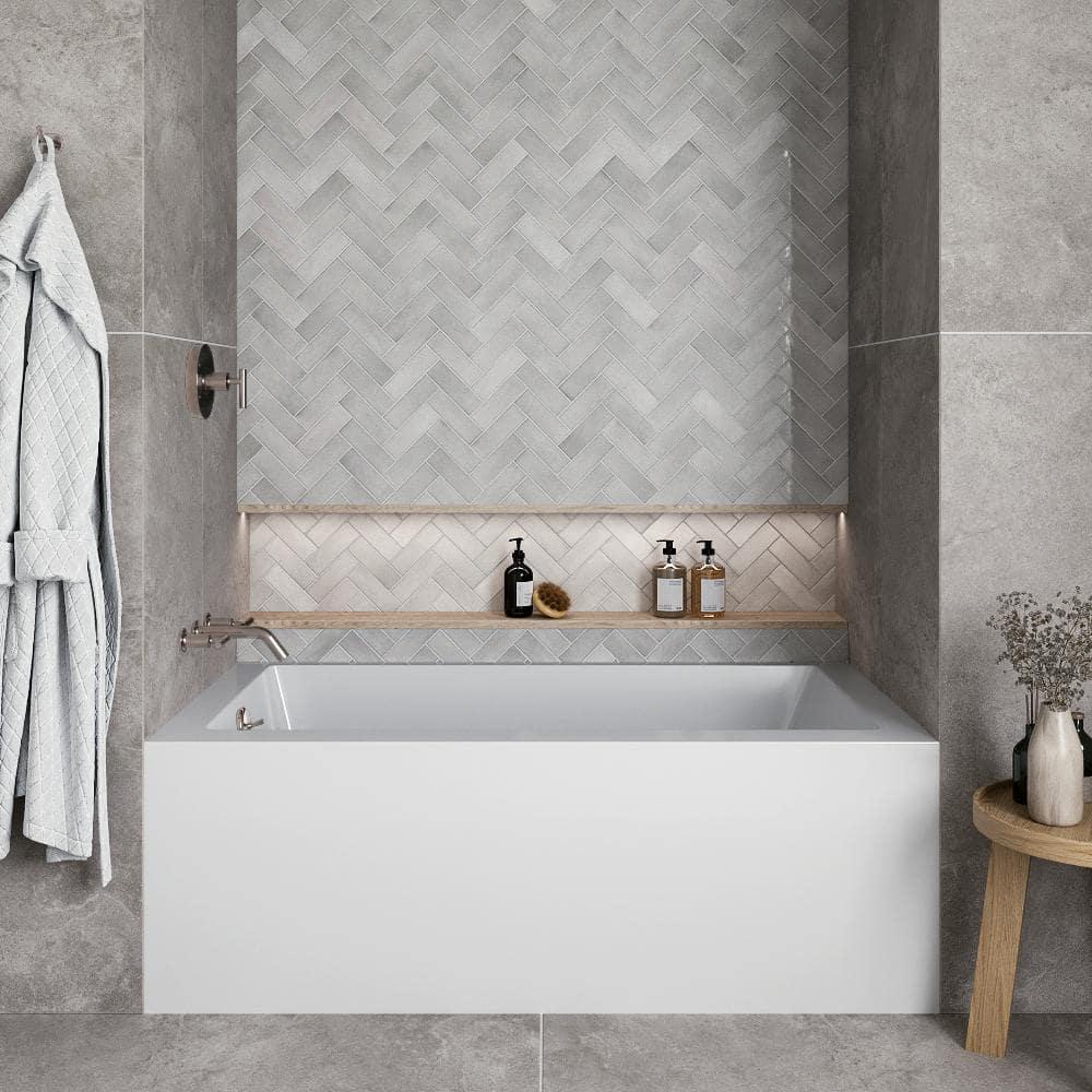 Streamline Bath Streamline 60 in. x 32 in. Acrylic Left-Hand Drain Alcove Bathtub in Glossy White With External Drain NAL-5560-BNK