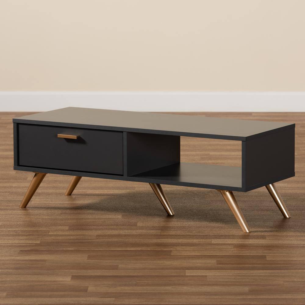 Kelson Wood Coffee Table Dark Gray/Gold - Baxton Studio