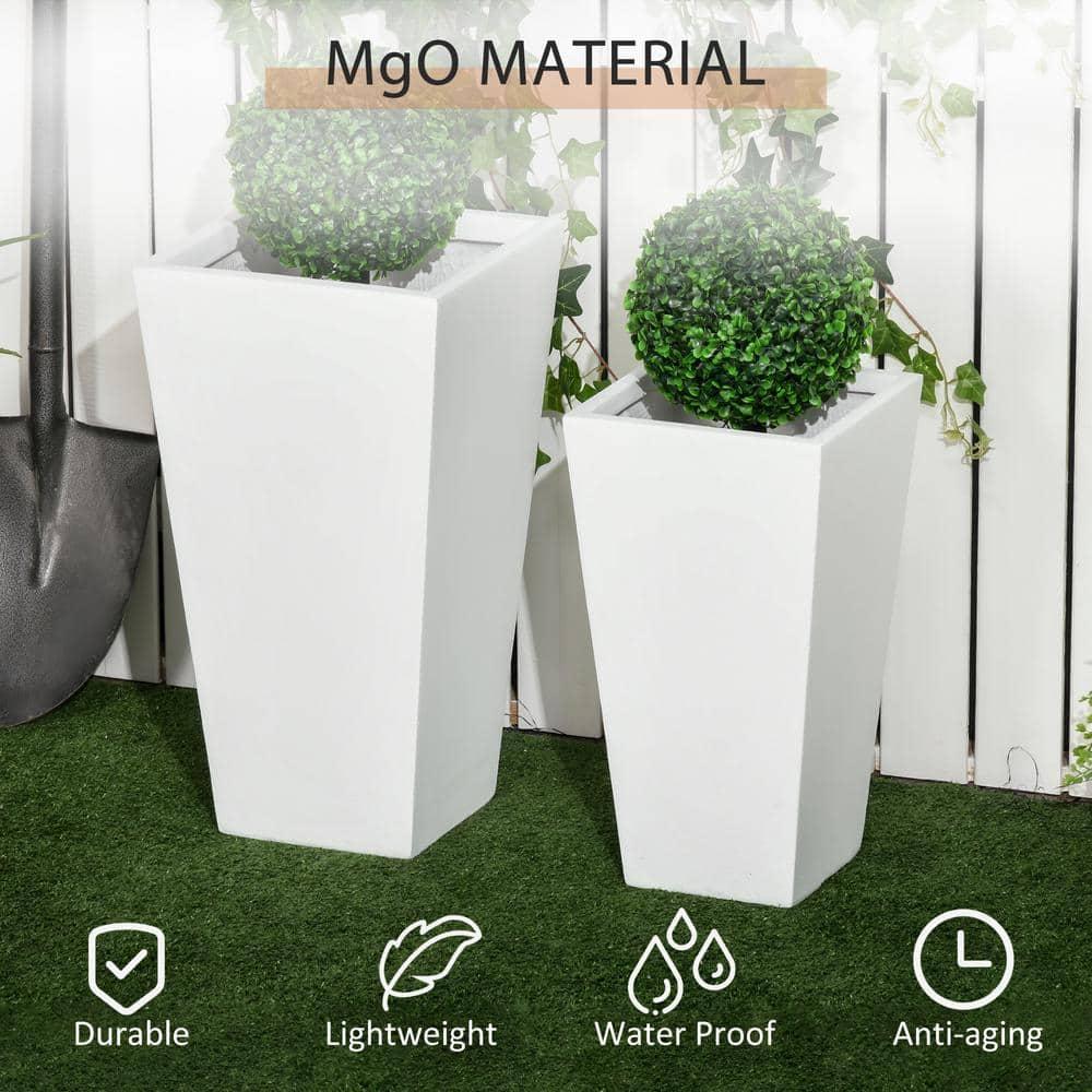 Outsunny 2-Pack MgO Flower Pots with Drainage Holes, Outdoor Planters, Durable & Stackable, for Entryway, Patio, Yard, Garden, White
