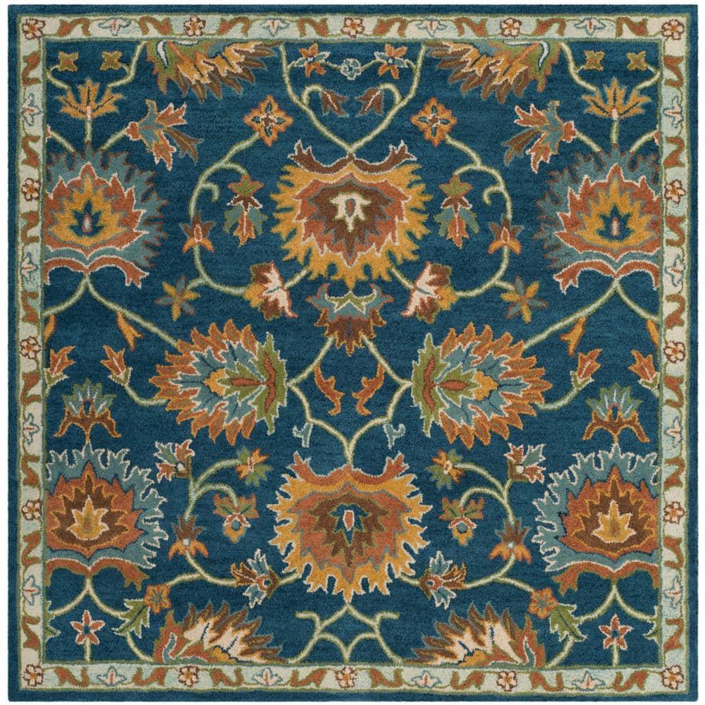 SAFAVIEH Heritage Sharla Floral Wool Area Rug, Navy, 6' x 6' Square
