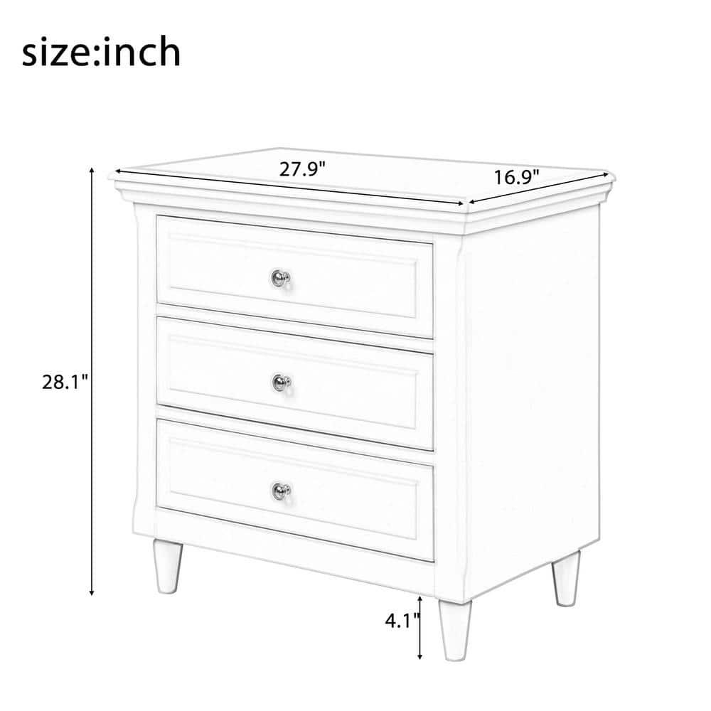 Glavbiku Modern 3 Drawer Nightstand,Wood Bedside Table for Bedroom,Black,28.1" H x 27.9" L,Adult