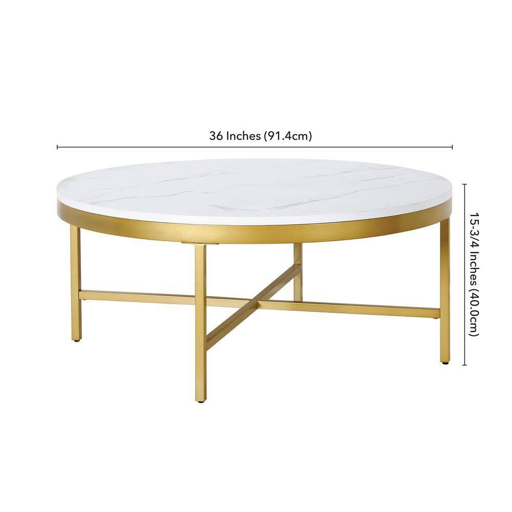 Henn&Hart Brass Finish Coffee Table with Faux Marble Top