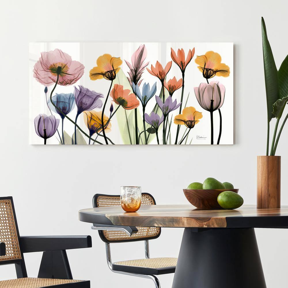 "Flowerscape Portrait" Frameless Free Floating Reverse Printed Tempered Art Glass Wall Art, 24 in. x 48 in.