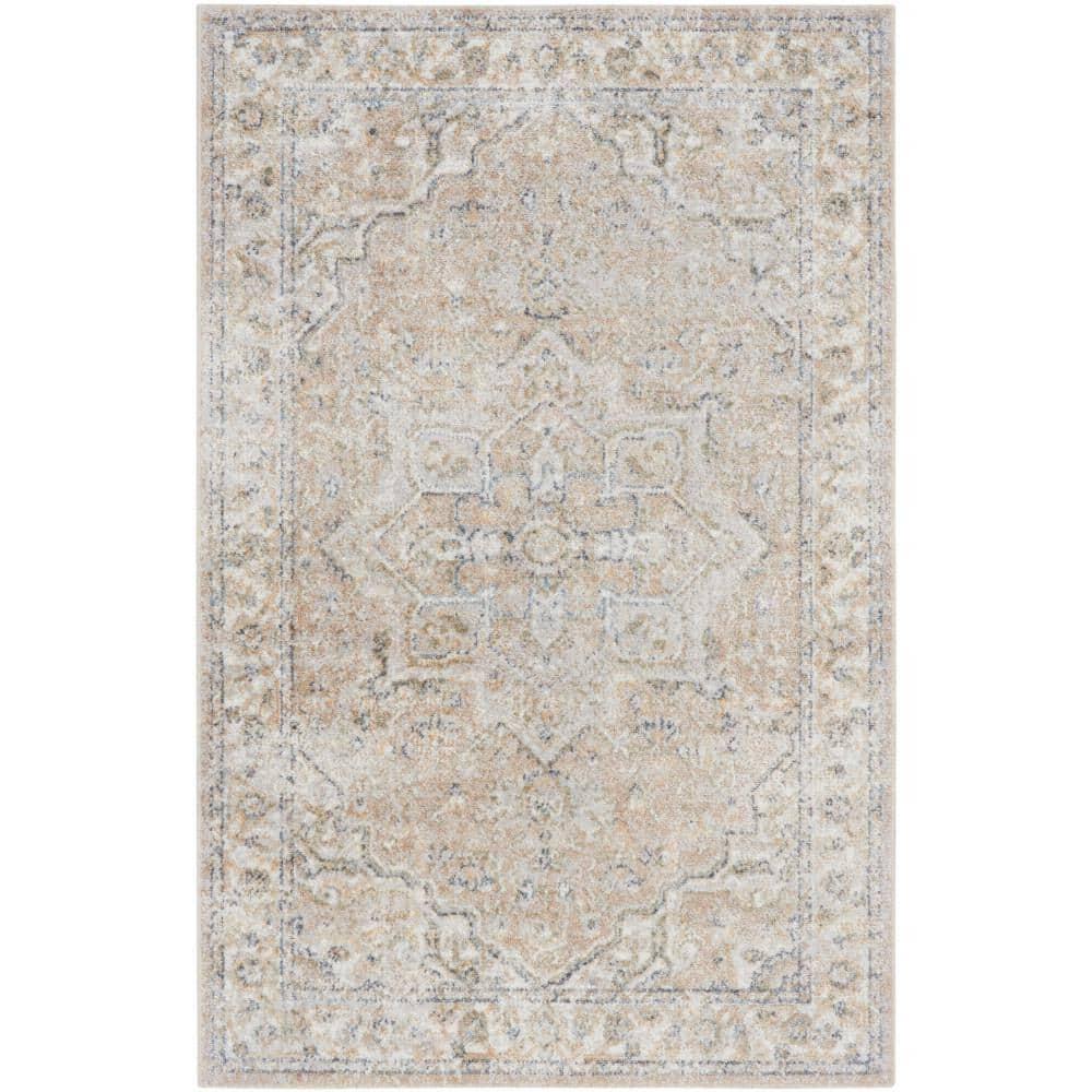 Nourison Astra Machine Washable Vintage Medallion Indoor Rug Beige 2'2" x 4'