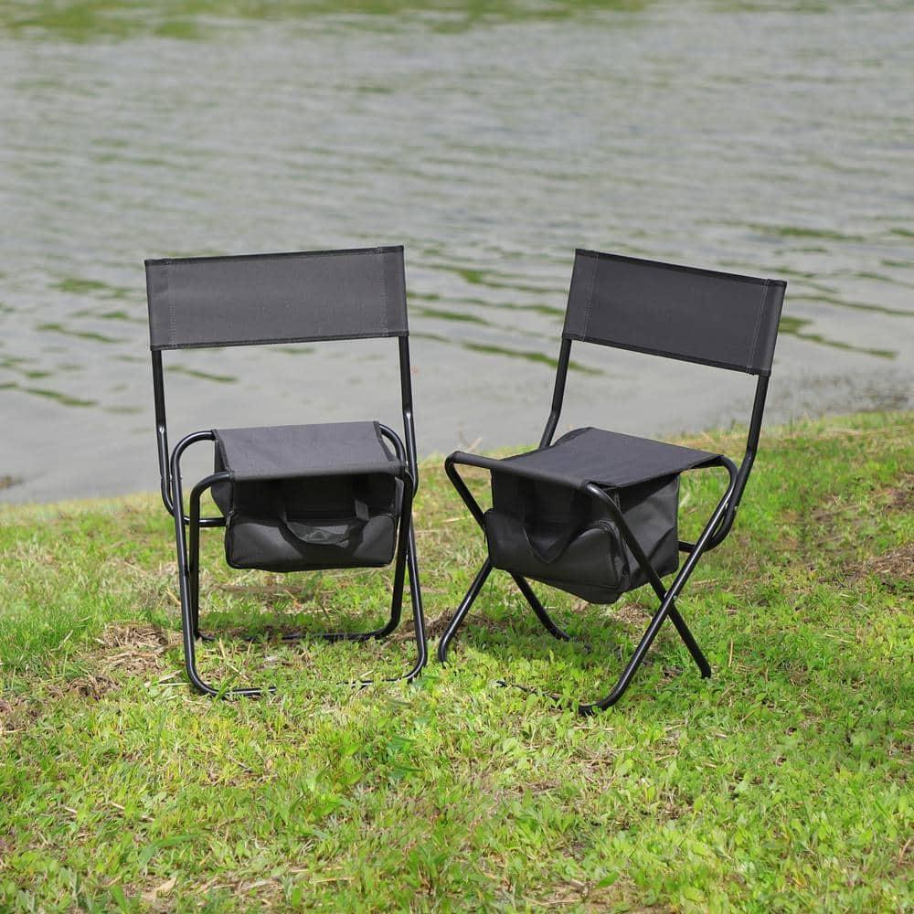 Gray Portable Steel Folding Camping Chair with Storage Bag