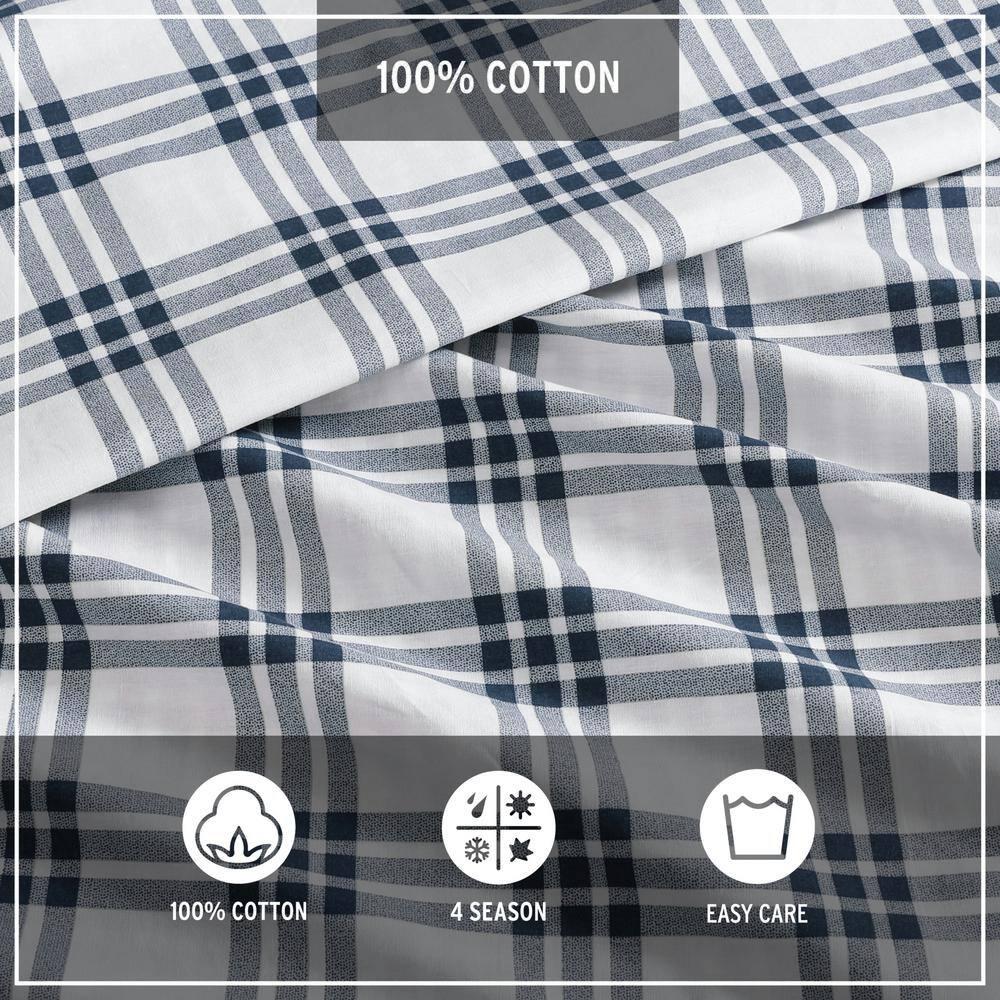 Eddie Bauer Arrowhead Eddie Bauer Basic Plaid Navy Cotton Percale Duvet Cover Set