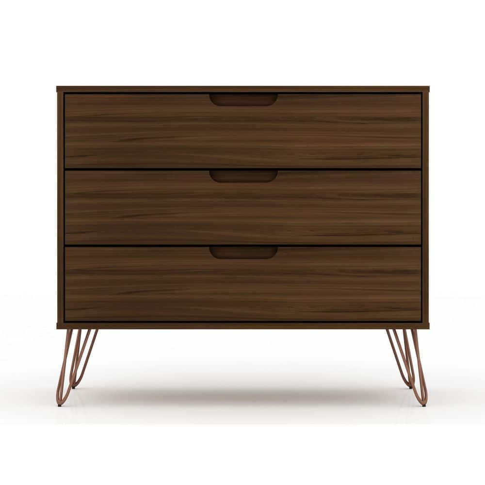 Manhattan Comfort Rockefeller Dresser Brown - Manhattan Comfort: MDF Composite Frame, 3-Drawer Storage for Bedroom, Assembly Required