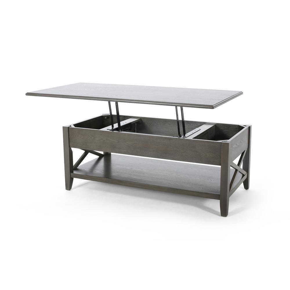 Noble House Moses Farmhouse Faux Wood Lift Top Coffee Table, Gray