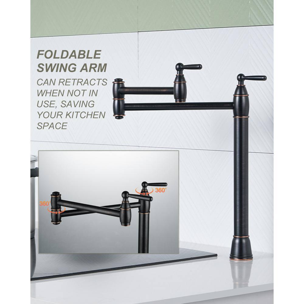 Deck Mount Pot Filler Faucet with Double-Handle in Oil Rubbed Bronze
