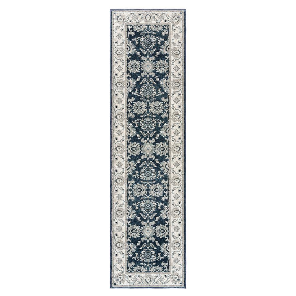 Majestic Moena Navy Blue Traditional Floral Oriental Border Area Rug