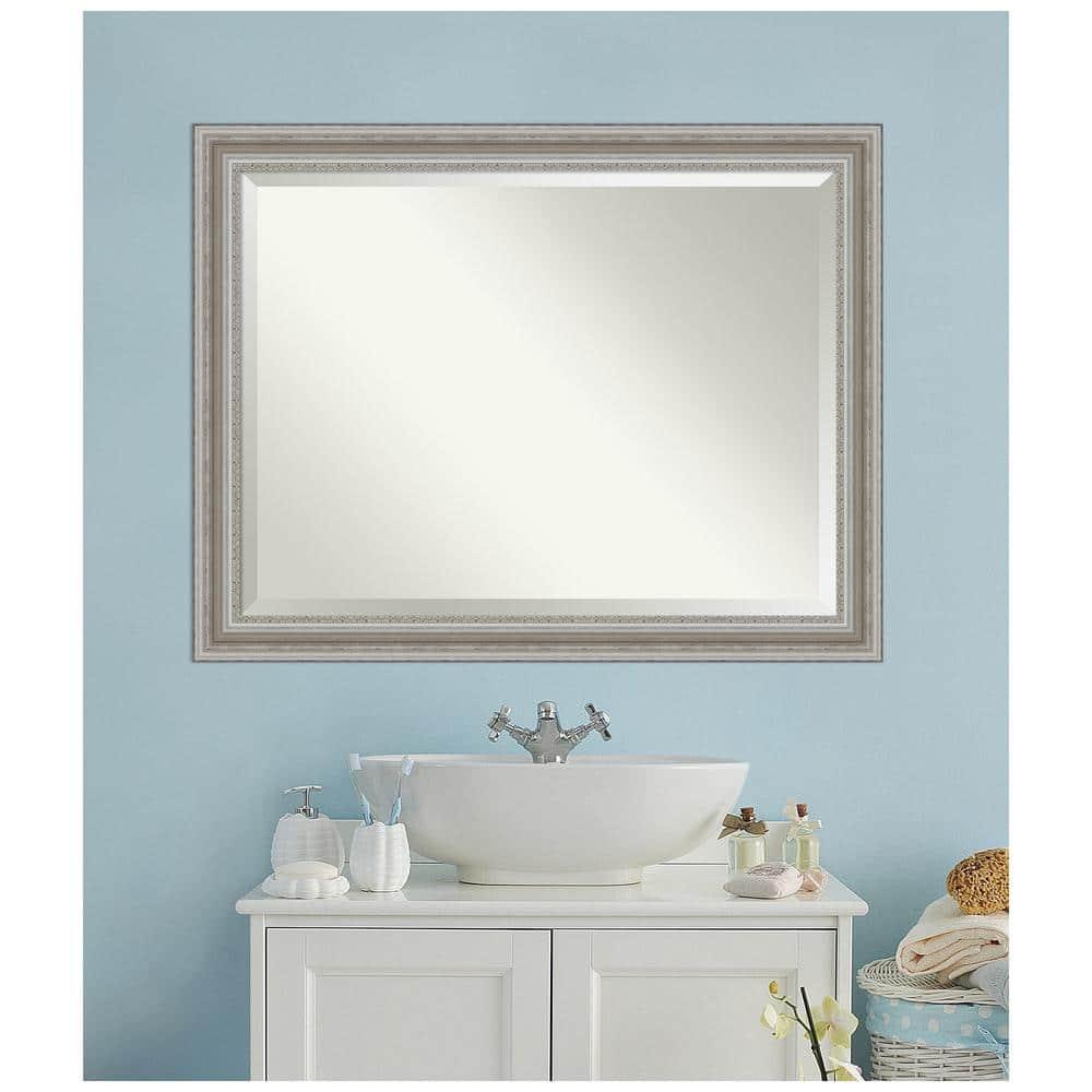 46" x 36" Parlor Framed Wall Mirror Silver - Amanti Art: Modern Beveled, No Assembly Required