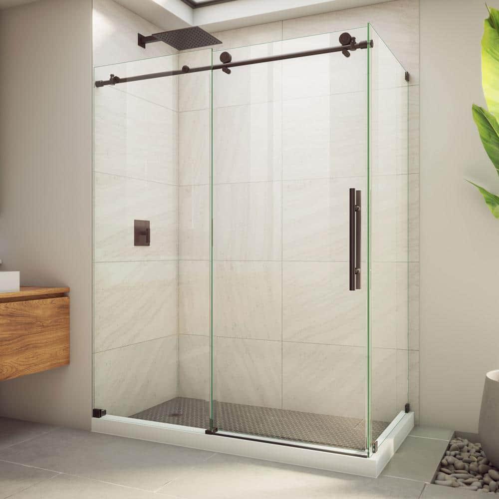 60.38" W x 34.5" D x 76" H Frameless Rectangle Sliding Shower Enclosure