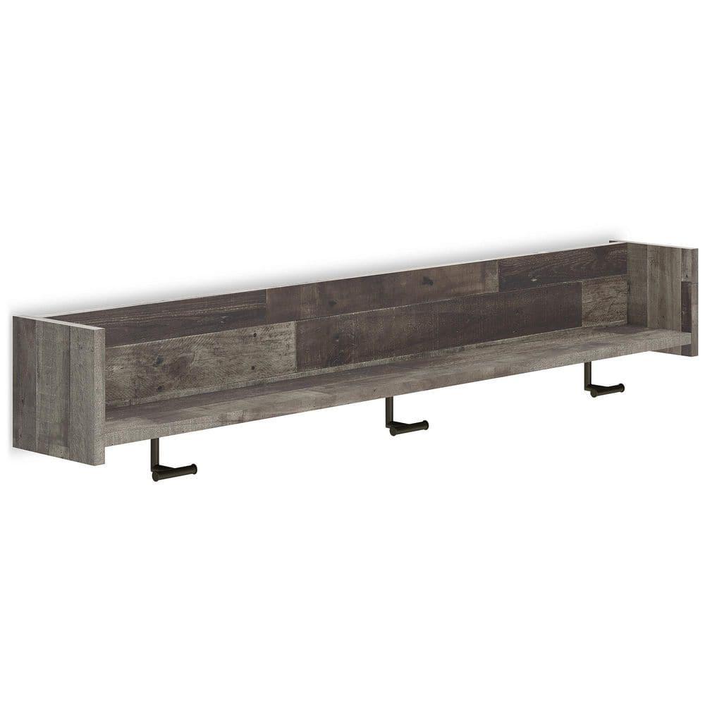 Signature Design by Ashley Casual Neilsville Wall Mounted Coat Rack with Shelf  Multi Gray