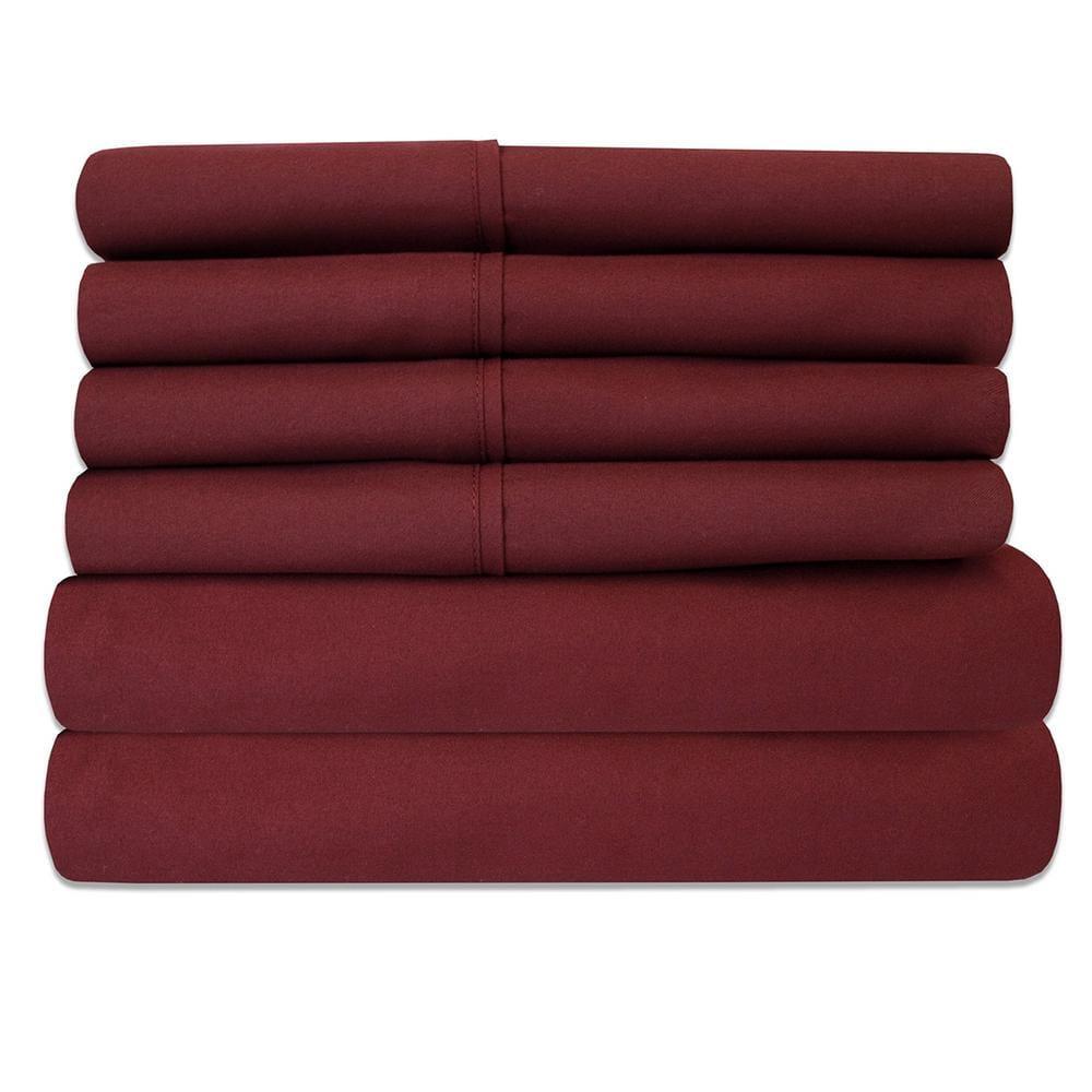 Solid 6 Piece Sheet Set - Ultra Soft - Becky Cameron (Extra Pillow Cases!), Burgundy, King