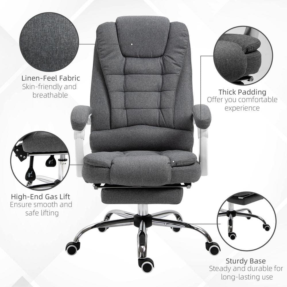 Vinsetto High-Back Executive Office Chair with Footrest, Linen-Fabric Computer Chair with Padded Armrests, Gray