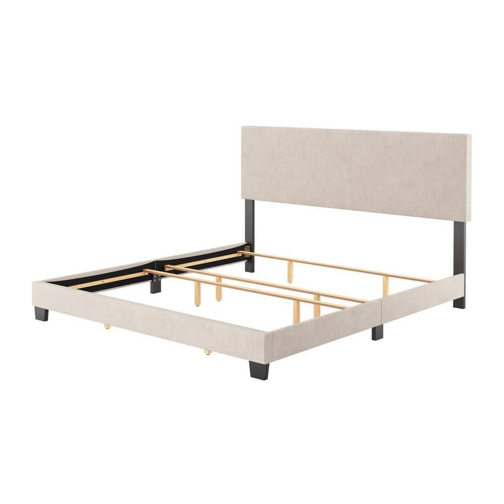 Celeste Modern Upholstered King Bed Beige - CorLiving: Transitional Style, Polyester Fabric, MDF & Wood Frame