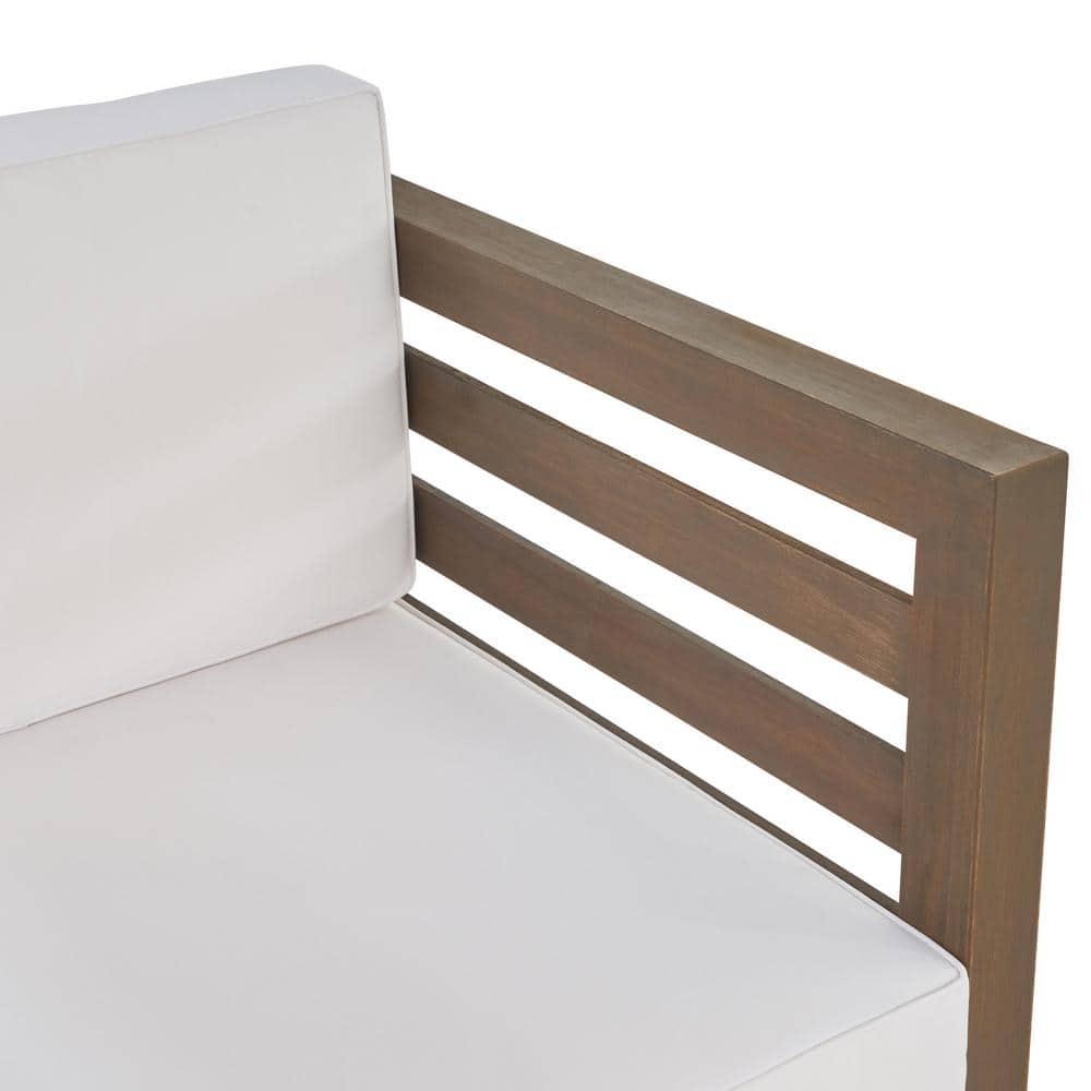 Frankie Outdoor Acacia Wood Club Chair with Cushion, Gray and White