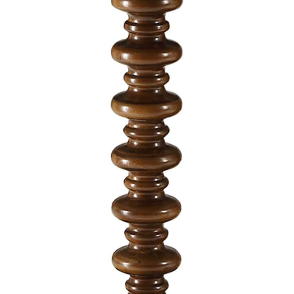 17 Inch Round Wood Side Table, Turned Support, Walnut Brown- Saltoro Sherpi