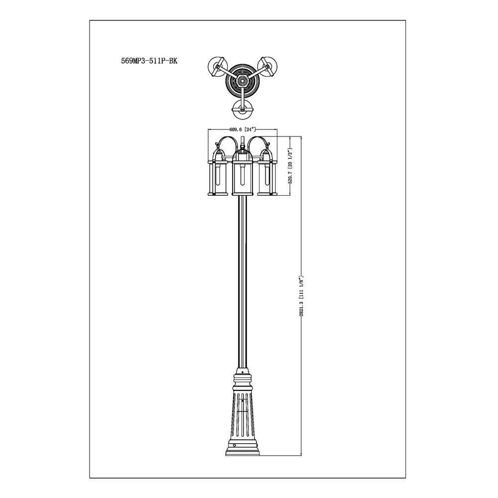 Z-Lite Roundhouse 3 - Light Post Light in  Black
