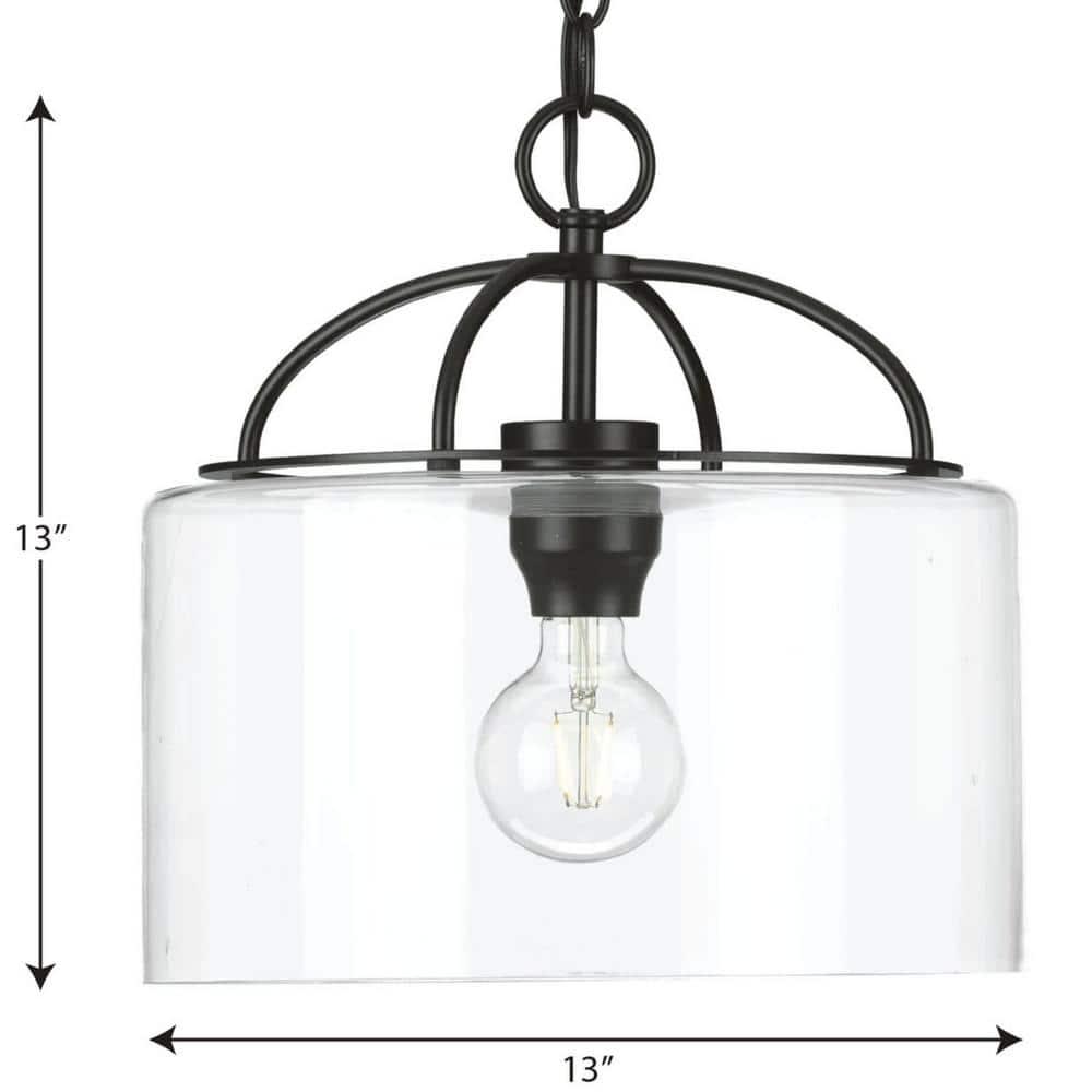 Progress Lighting, Leyden Collection, 1-Light Pendant, Matte Black, Clear Glass Shade