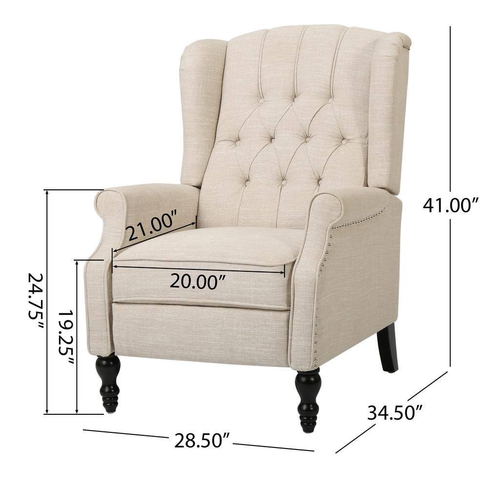 Walter Light Beige Fabric Recliner Club Chair - Christopher Knight Home: Elegant Tufted Wingback, Nailhead Trim, Polyester Upholstery