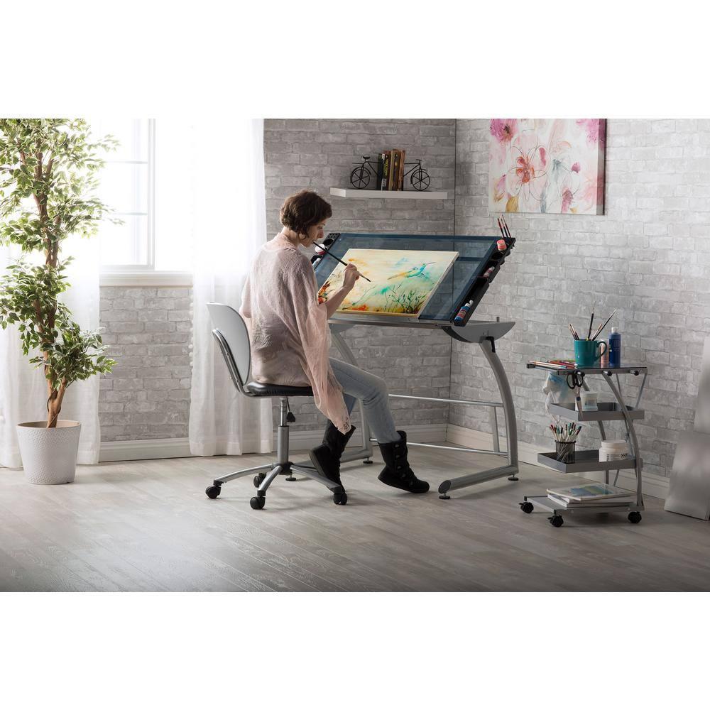 Inbox Zero Cournoyer Glass Top Metal Base Drafting Table