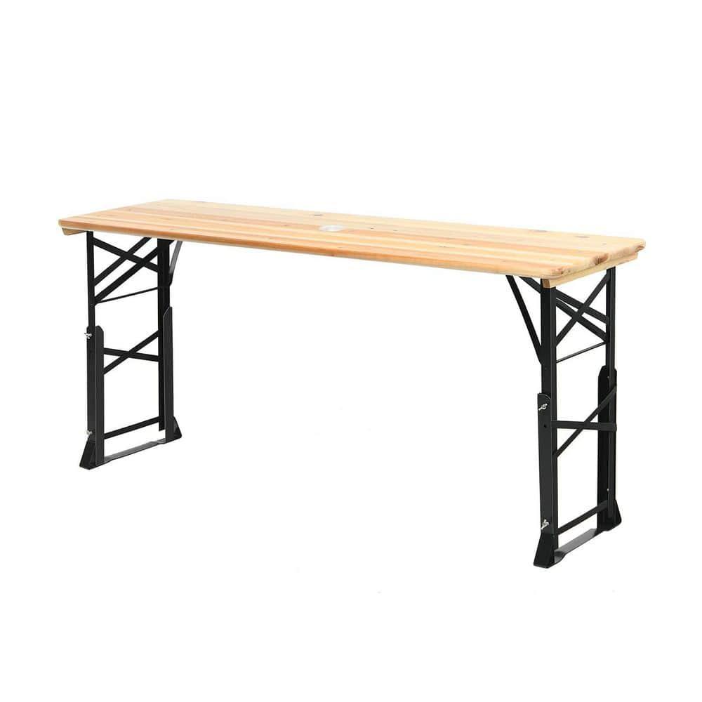 Costway 66.5" Outdoor Folding Wood Picnic Table Height Adjustable Metal Frame