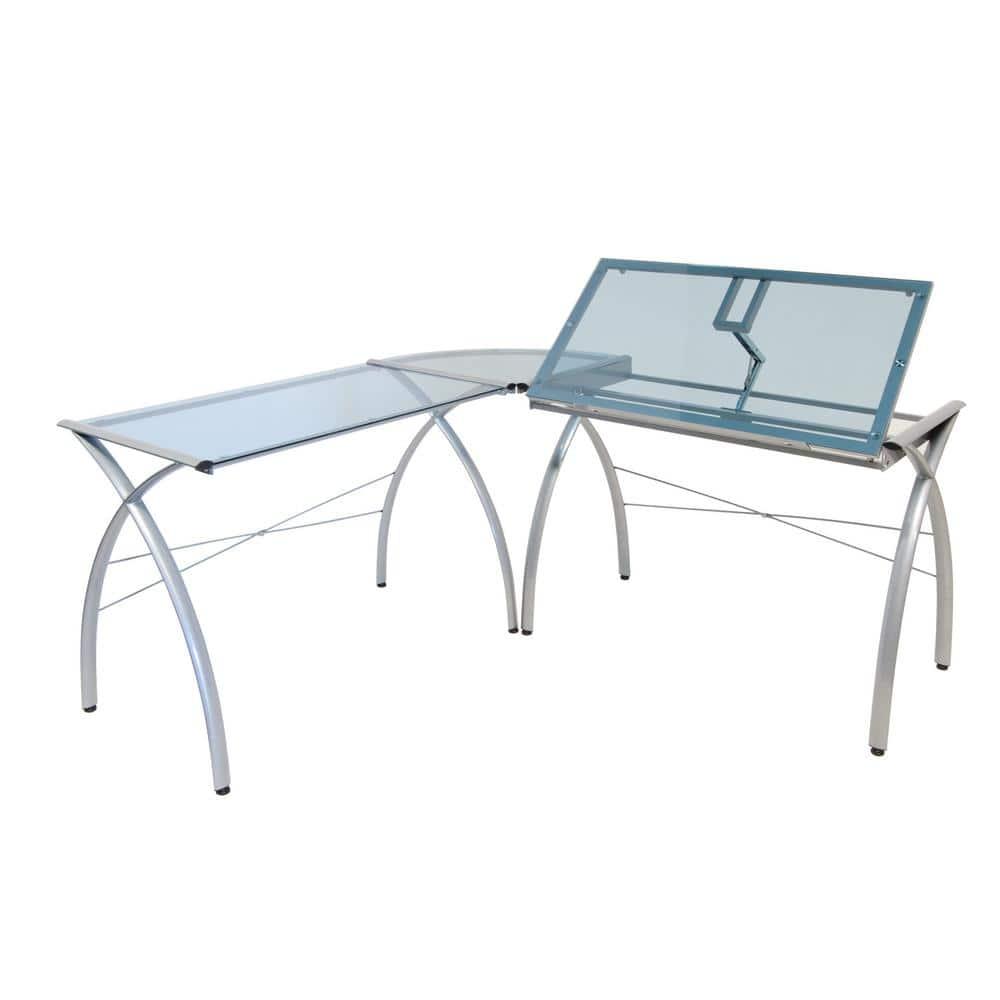 Inbox Zero Courson L-Shaped Glass Top Metal Base Drafting Table
