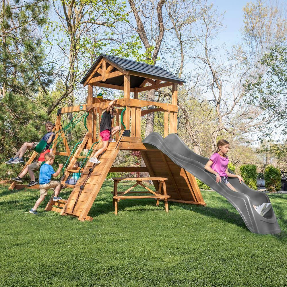 Backyard Discovery Endeavor II Swing Set With Gray Wave Slide