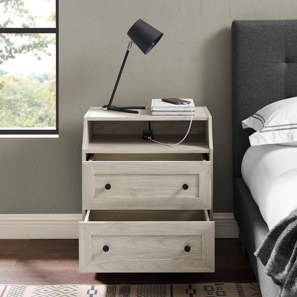 Walker Edison Modern 2 Drawer Nightstand with USB Port, Birch