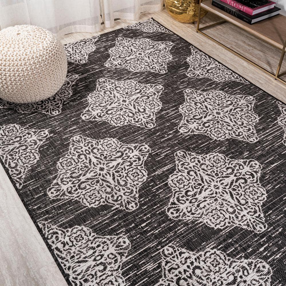JONATHAN Y SMB121B-5 Tuscany Ornate Medallions Black/Ivory 5 ft. x 8 ft. Indoor/Outdoor Area Rug, Casual, Pet Friendly, Stain Resistant, Easy to Clean, for Patio, Living Room; Kitchen, Bedroom