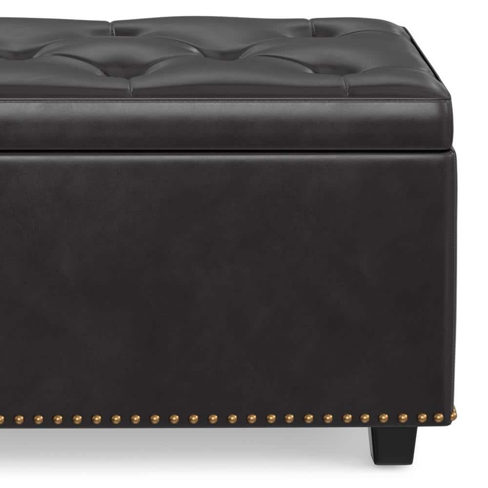 Simpli Home Hamilton 44"W Upholstered Lift-Top Storage Ottoman with Nailhead Trim and Tufted Detailing