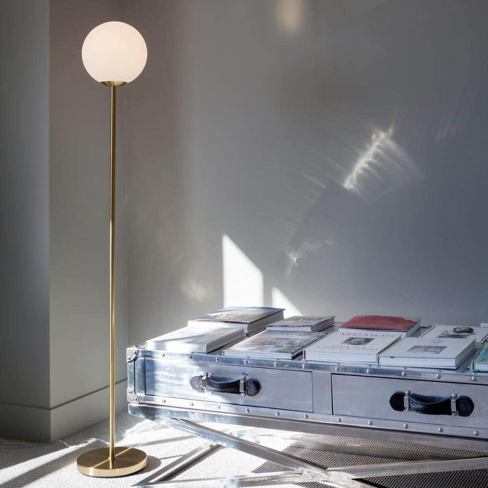 Brightech Luna Industrial Modern LED Floor Lamp with Glass Round Globe Shade
