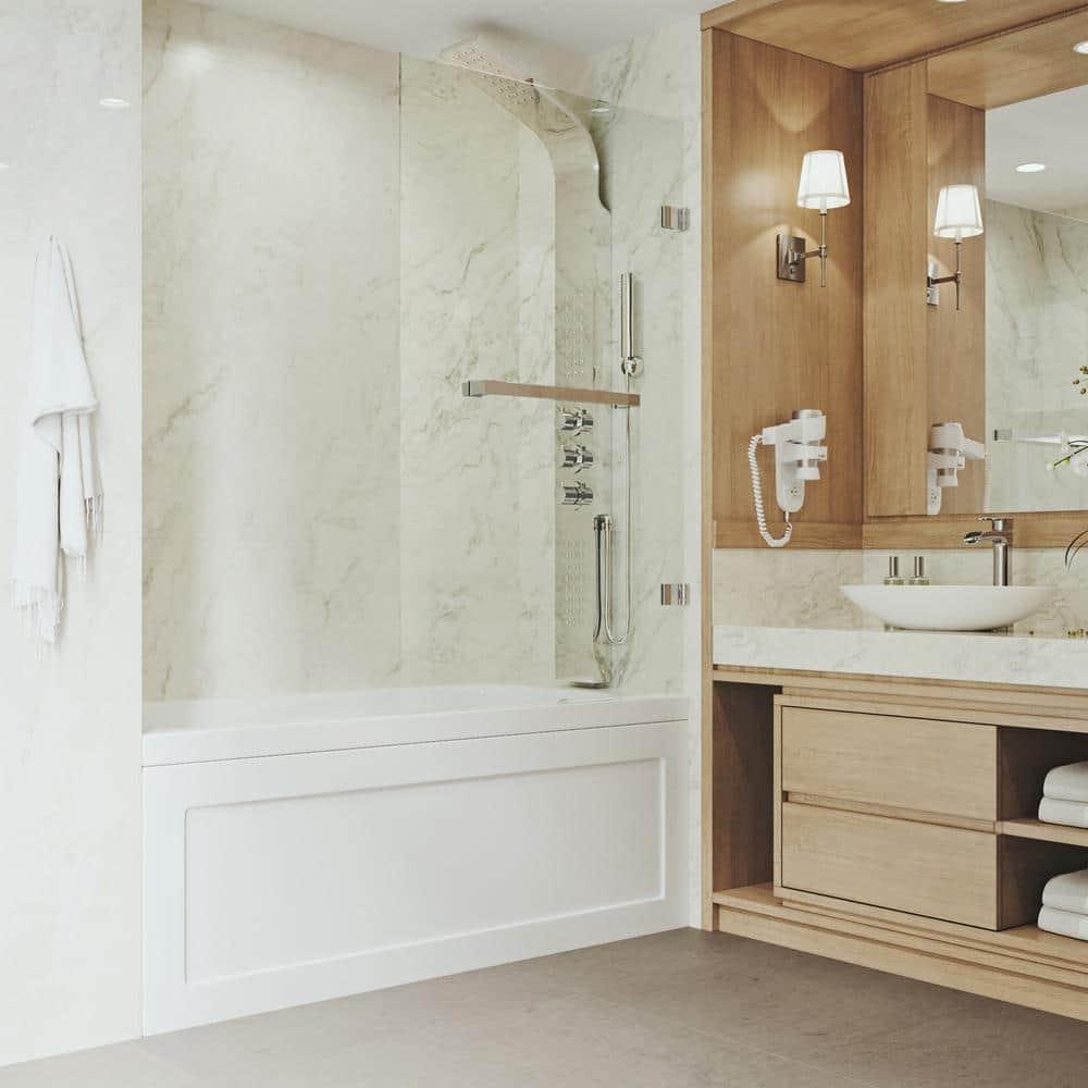 Rialto 34" W x 58" H Hinged Frameless Tub Door with with 5/16" Glass