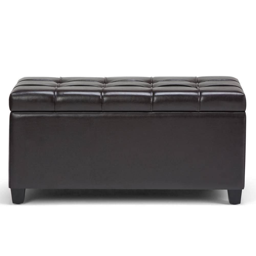 Simpli Home Sienna 33"W Upholstered Storage Ottoman Bench with Lift-Up Tufted Top