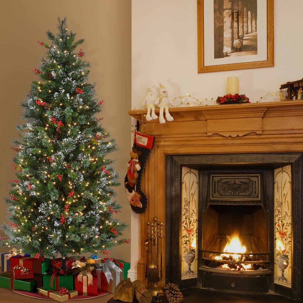 6.5' Prelit Flocked Medium Pine Artificial Christmas Tree Clear Lights - National Tree Company