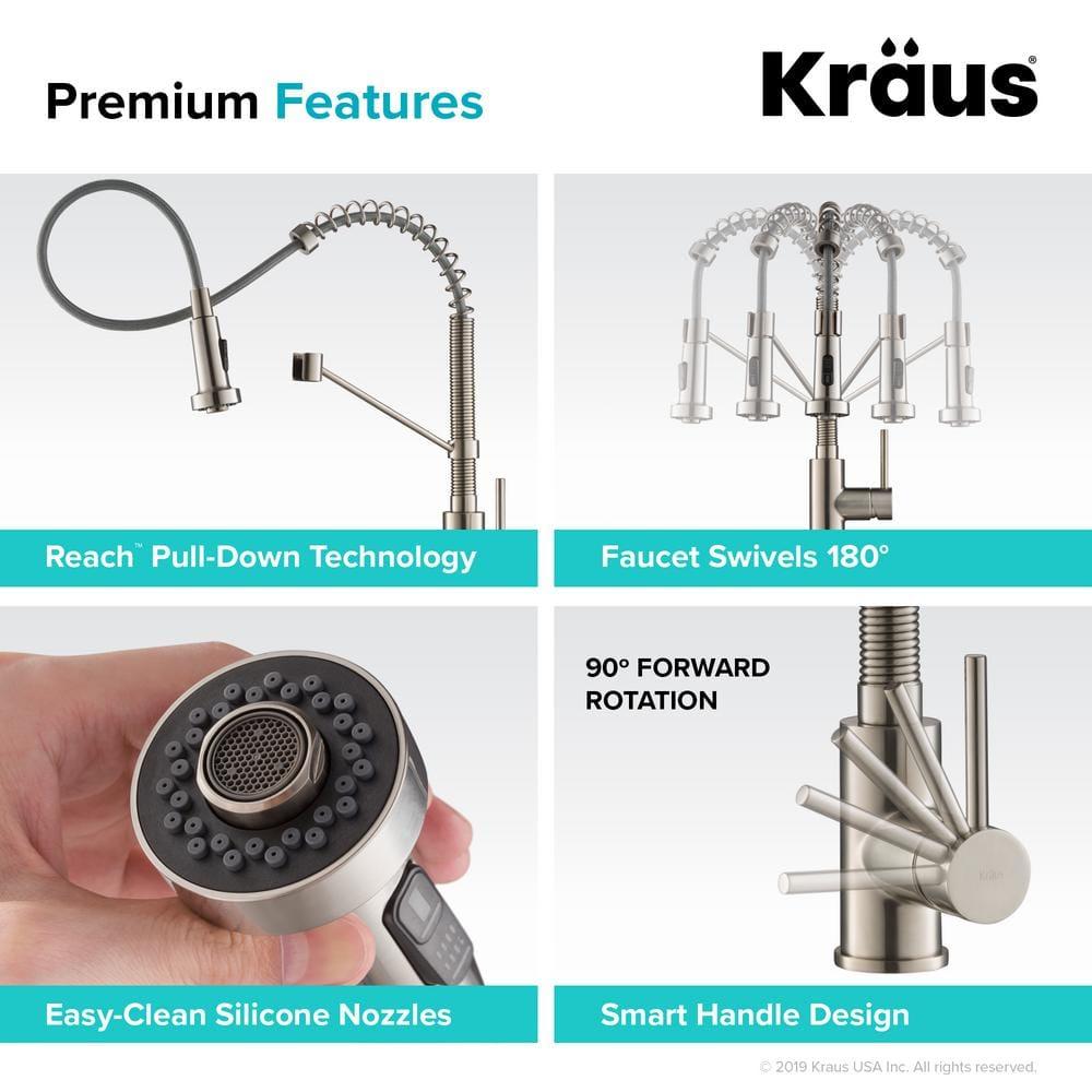 KRAUS Bolden Commercial Style 2-Function Single Handle Pull Down Kitchen Faucet with Soap Dispenser