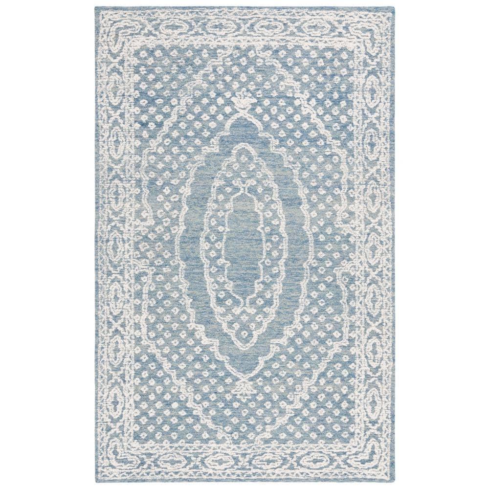 Ebony EBN306 Hand Tufted Indoor Area Rug - Ivory/Navy - 6'x9' - Safavieh