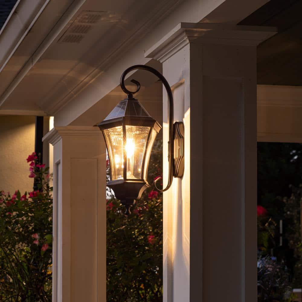 Gama Sonic Victorian Solar Wall Light, Outdoor Solar Lamp, Cast Aluminum Sconce, 150 Lumens Warm White LED, Black (94BM50010)