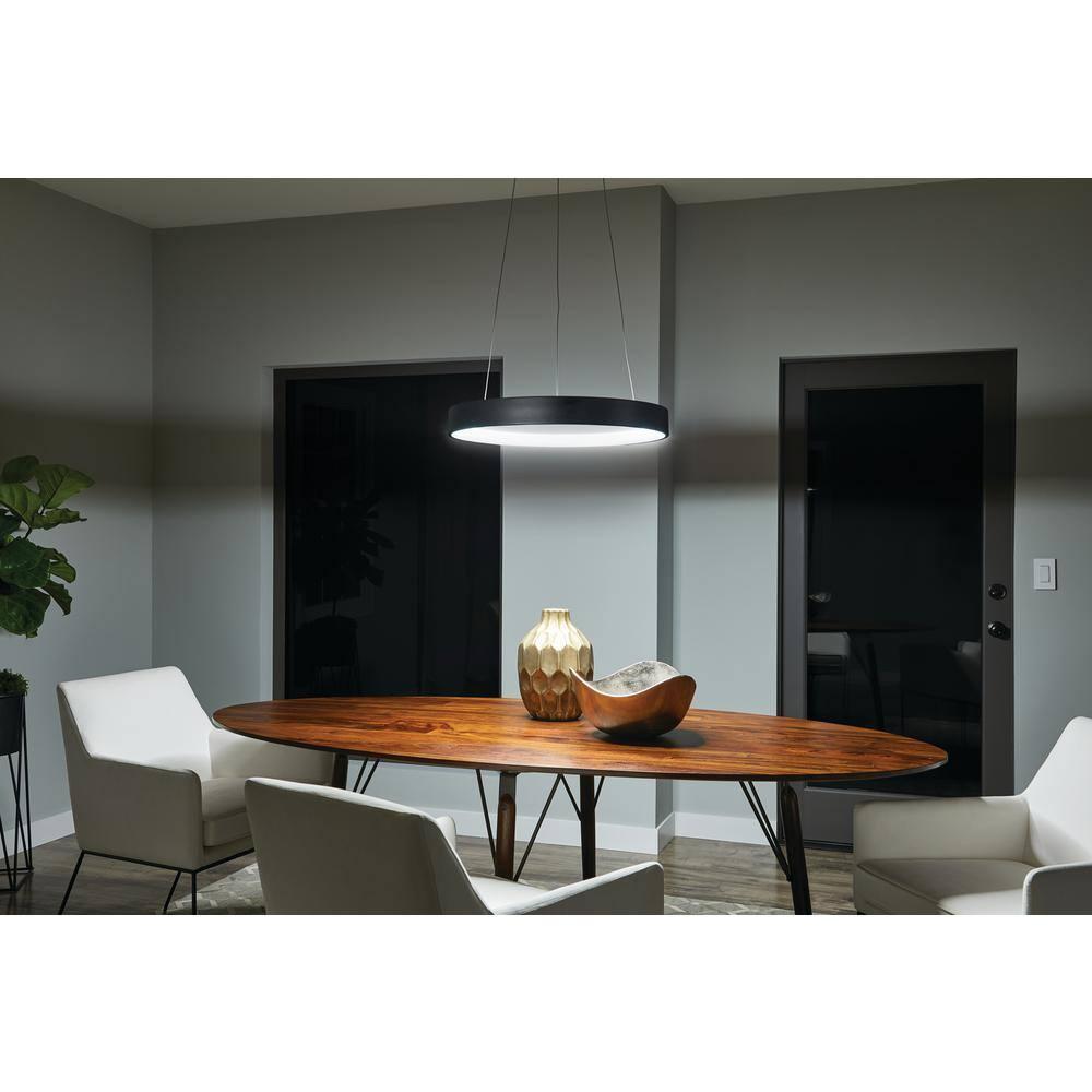 Textured Black Floating Ring LED Pendant with Cool White Light