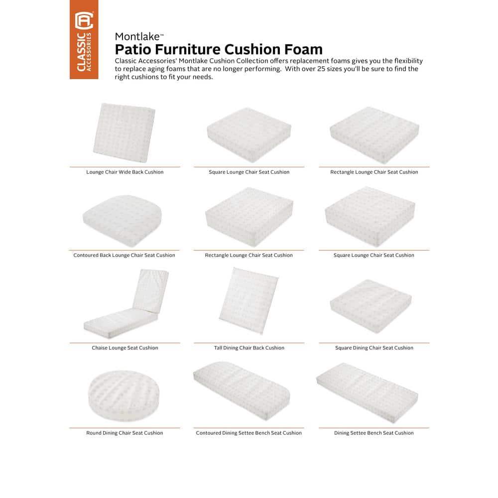 Classic Accessories Patio Lounge Chair Pillow Back Cushion Foam, 19 x 20 x 4 Inch