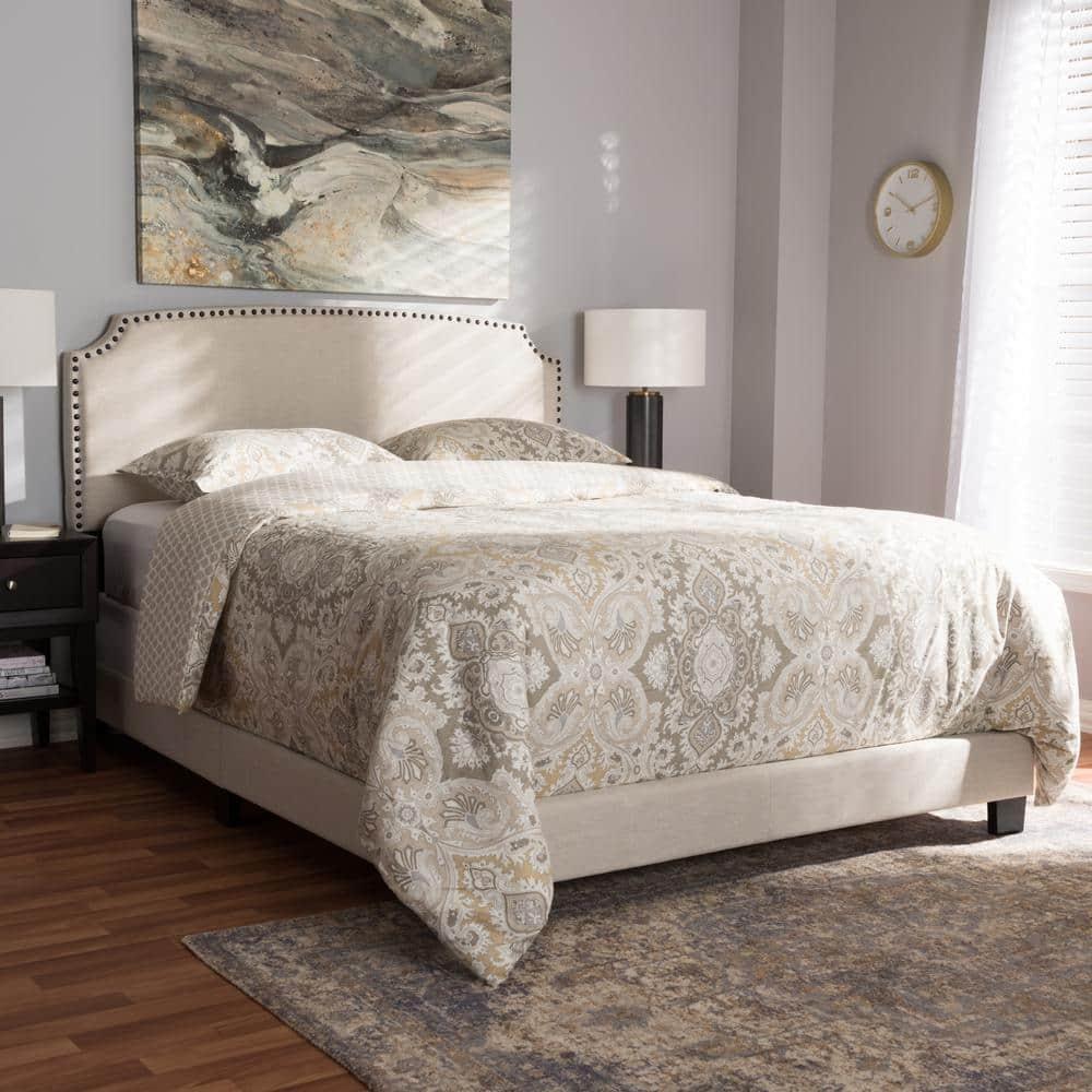 Baxton Studio Full Odette Modern and Contemporary Fabric Upholstered Bed Light Beige : Hardwood Frame, Polyester Fill