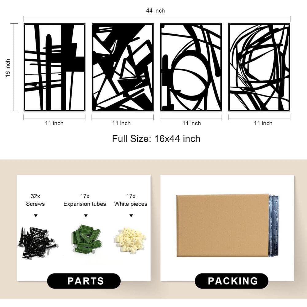 4 Pack Black Abstract Metal Wall Art, Minimalist Décor Single Line Art Décor, 3D Textured Sculptures, for Living Room Bedroom Bathroom Study (Black, M Size 16 x 11'')